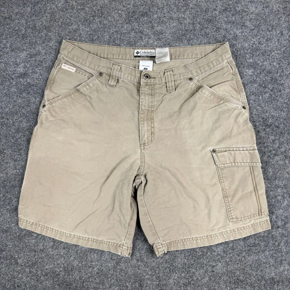 Columbia Shorts Mens Size 36 Tan Cotton Canvas Cargo Utility Outdoor
